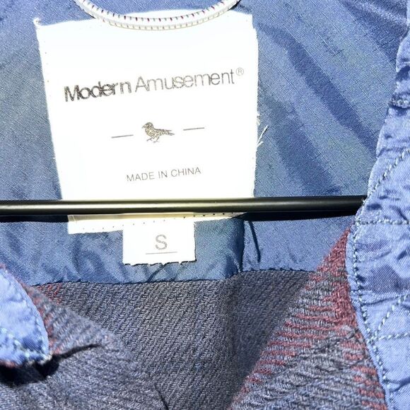 MODERN AMUSEMENT Navy and Maroon Plaid Print Flannel Shirt-S - Picture 7 of 9